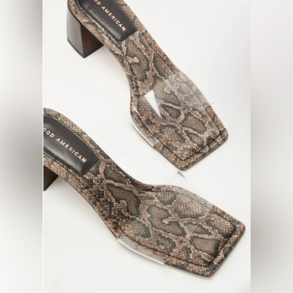 Nordstrom Brown Snake-Print Block Heel Sandals